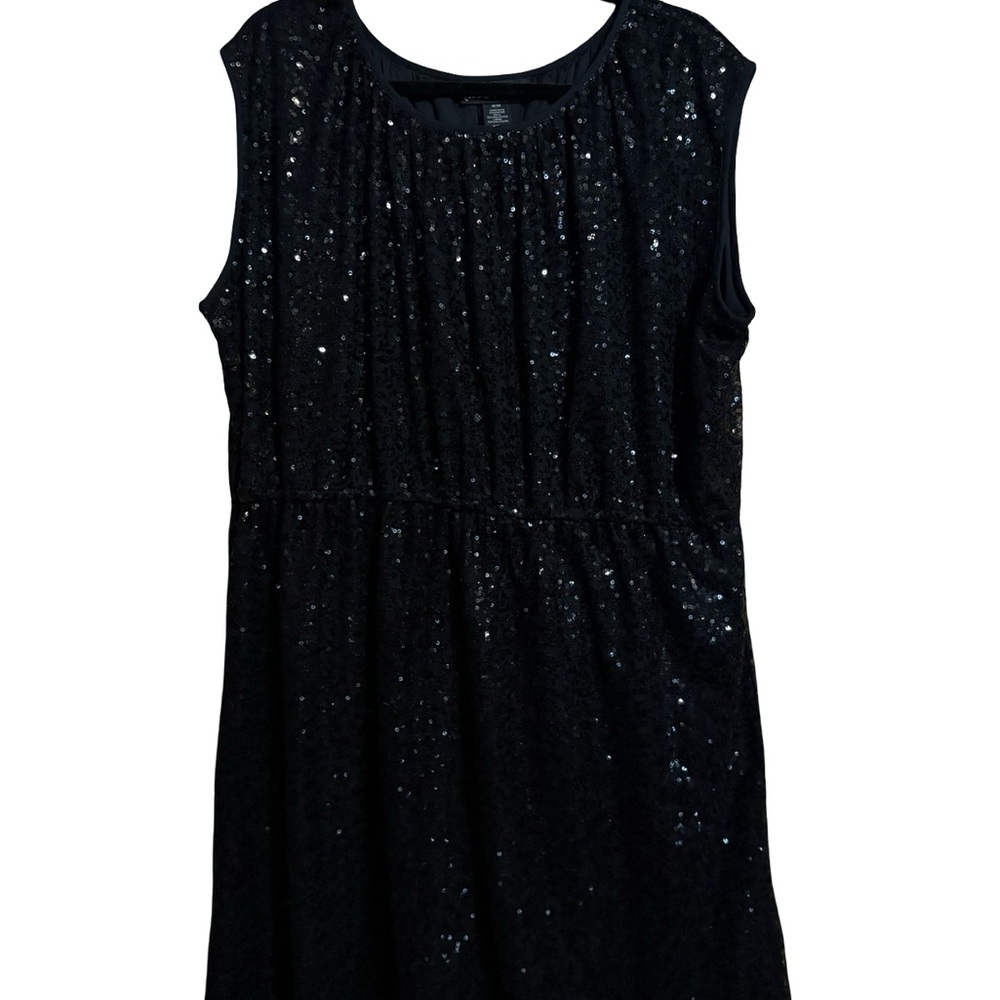 Lane Bryant Black Sequin All Over Cap Sleeve Scoop Neck Shift Mini Dress 18/20